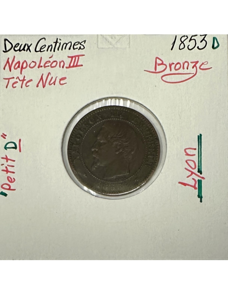 2 CENTIMES NAPOLEON III - 1853D - Pièce de monnaie en Bronze // TTB