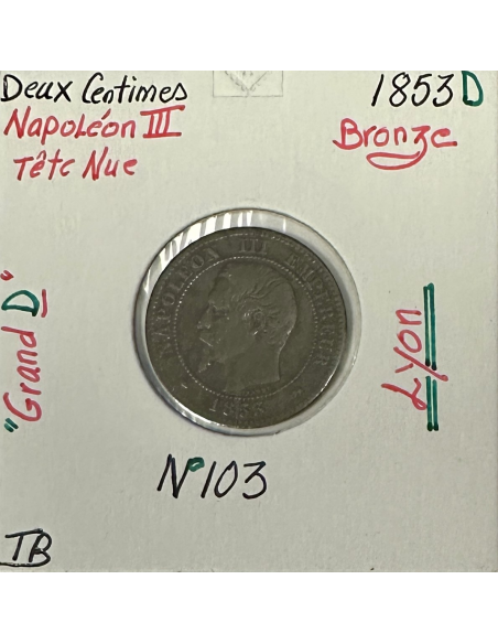 2 CENTIMES NAPOLEON III - 1853D - Pièce de monnaie en Bronze // TB