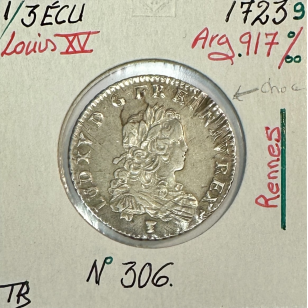 1/3 ECU de France - LOUIS XV - 1723 (9) Pièce de Monnaie...
