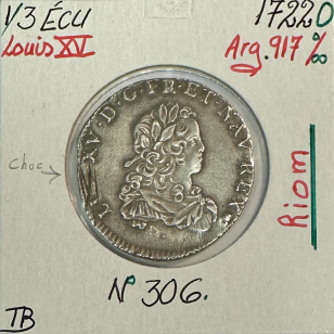 1/3 ECU de France - LOUIS XV - 1722 (O) Pièce de Monnaie...