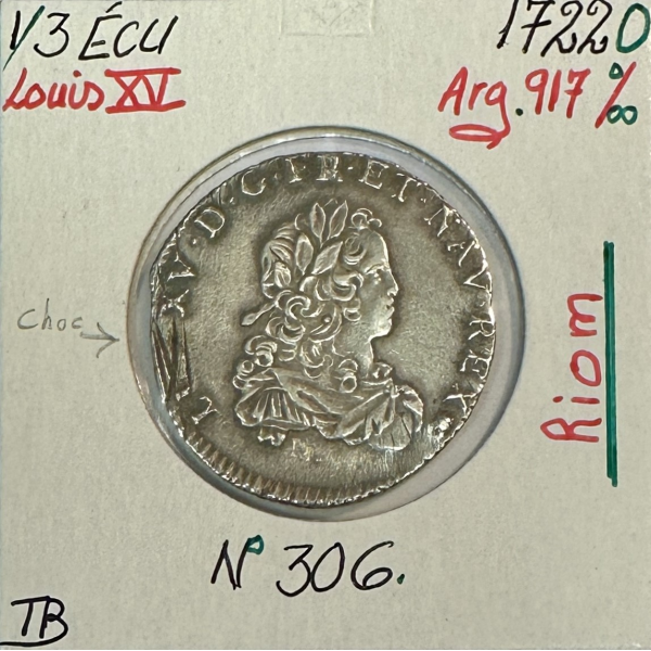 1/3 ECU de France - LOUIS XV - 1722...