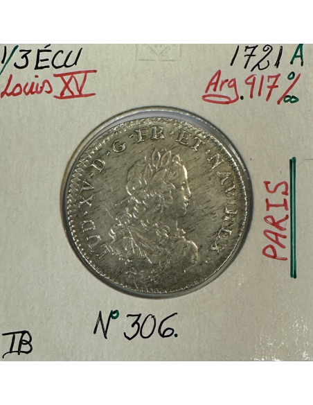 1/3 ECU de France - LOUIS XV - 1721 (A) Pièce de Monnaie en Argent // TB
