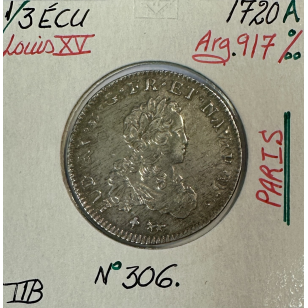 1/3 ECU de France - LOUIS XV - 1720 (A) Pièce de Monnaie...