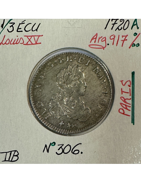 1/3 ECU de France - LOUIS XV - 1720 (A) Pièce de Monnaie en Argent // TTB