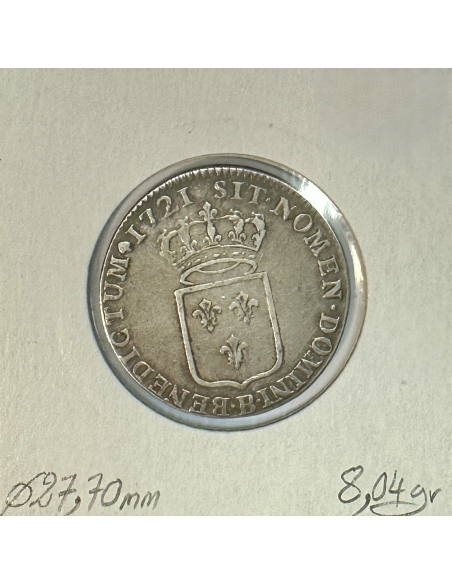 1/3 ECU de France - LOUIS XV - 1721 (B) Pièce de Monnaie en Argent // TTB