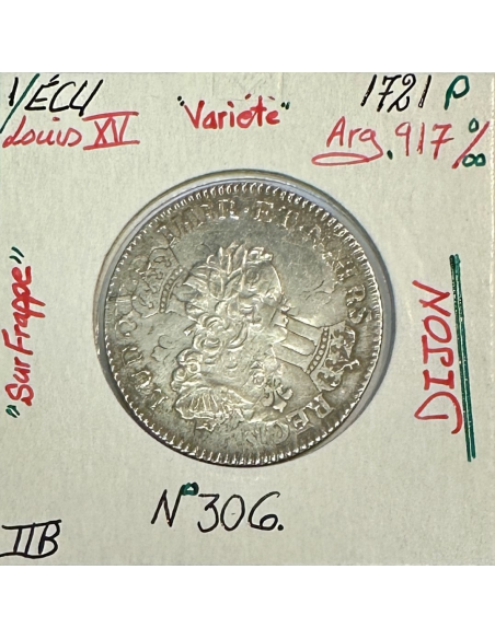 1/3 ECU de France - LOUIS XV - 1721 (P) Monnaie en Argent // Variété