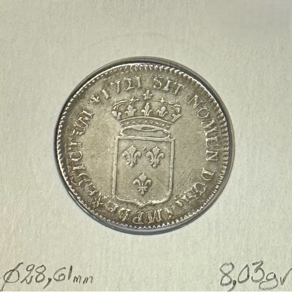 1/3 ECU de France - LOUIS XV - 1721...