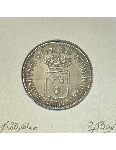 1/3 ECU de France - LOUIS XV - 1721 (P) Monnaie en Argent (Variété Date)