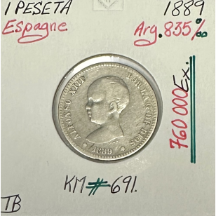 ESPAGNE - 1 PESETA 1889 - Pièce de Monnaie en Argent //...