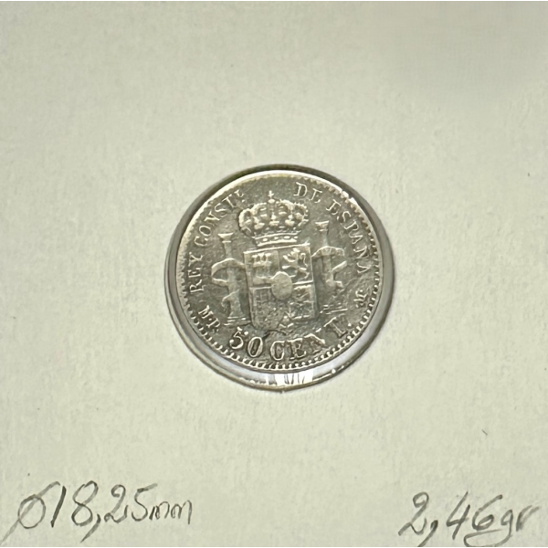 ESPAGNE - 50 CENTIMOS 1889 - Pièce de...