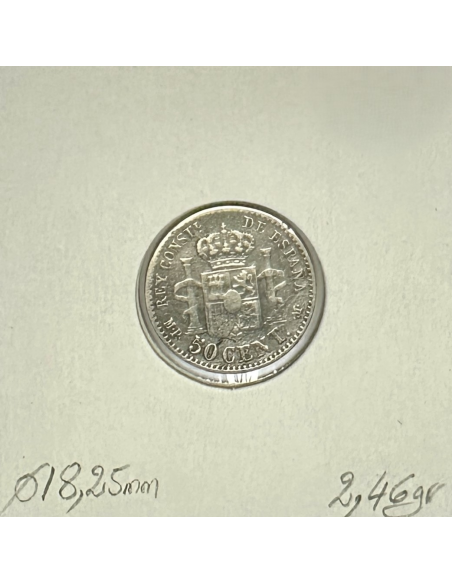 ESPAGNE - 50 CENTIMOS 1889 - Pièce de Monnaie en Argent // Qualité : TB