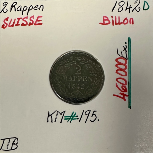 SUISSE - 2 Rappen 1842 D - Pièce de Monnaie en Billon // TTB