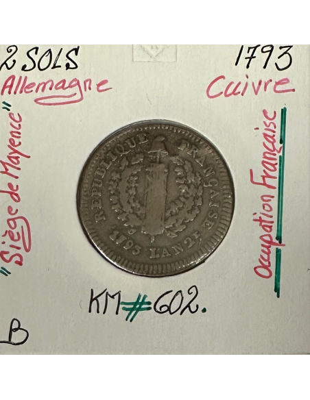 ALLEMAGNE SIEGE DE MAYENCE - 2 SOLS 1793 - Monnaie en Cuivre // Qualité : B