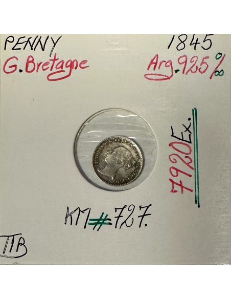 ROYAUME-UNI / GRANDE BRETAGNE (1 PENNY 1845) Monnaie en Argent // Qualité : TTB