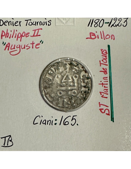 DENIER TOURNOIS - PHILIPPE II AUGUSTE (1180-1223) Monnaie en Billon // TB
