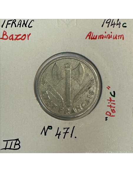 1 FRANC BAZOR - 1944 c - Pièce de monnaie en Aluminium // TTB