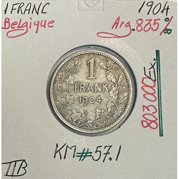 BELGIQUE - 1 FRANC 1904 - Monnaie en...