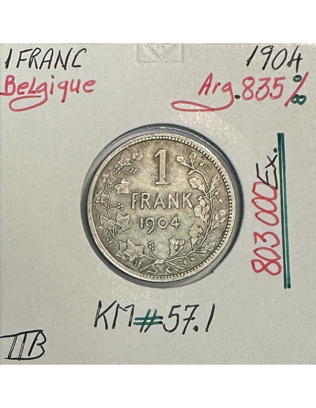 BELGIQUE - 1 FRANC 1904 - Monnaie en Argent // Qualité : TTB (LEGENDE : BELGE)