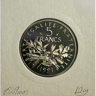 5 FRANCS SEMEUSE - 1991 - Pièce de Monnaie en Nickel // BE 2