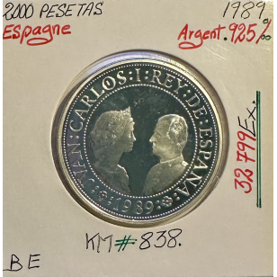 ESPAGNE - 2000 PESETAS 1989 - Pièce de Monnaie en Argent...