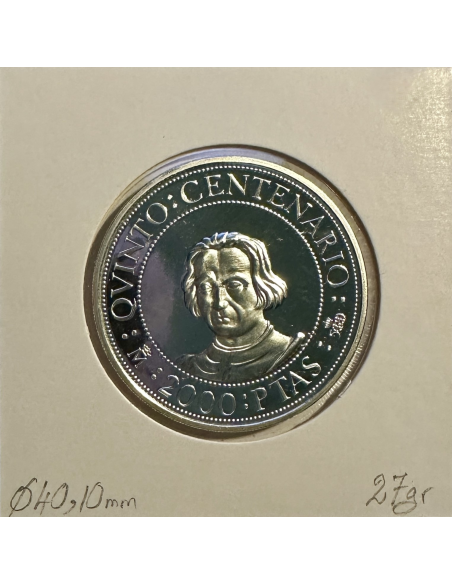 ESPAGNE - 2000 PESETAS 1989 - Pièce de Monnaie en Argent // Qualité : BE