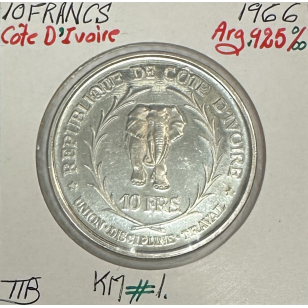 COTE D'IVOIRE - 10 FRANCS (1966) Monnaie en ARGENT //...