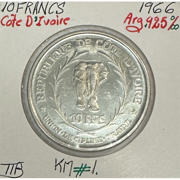 COTE D'IVOIRE - 10 FRANCS (1966)...