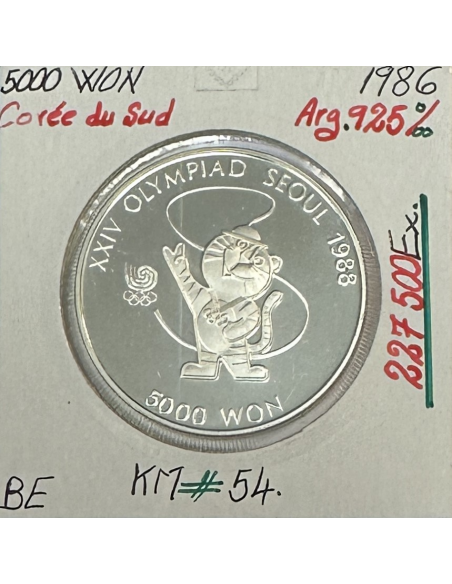 COREE DU SUD - 5000 WON 1986 - Pièce de Monnaie en ARGENT // Qualité : BE