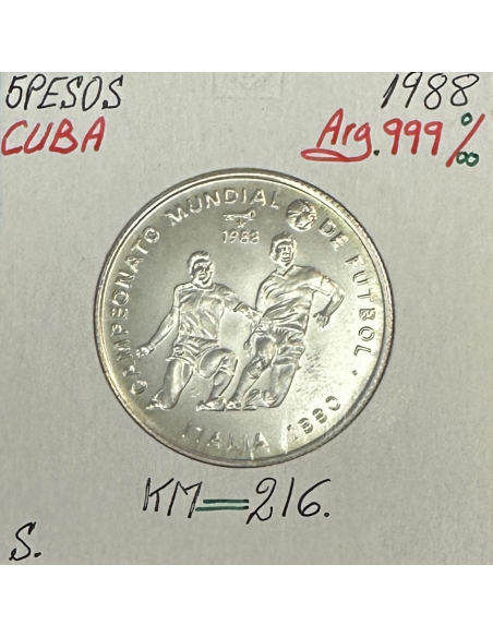 5 PESOS 1988 - Monnaie en argent // Qualité : SUP (Mondial de Football)