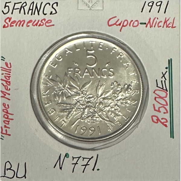 5 FRANCS SEMEUSE - 1991 "Frappe...