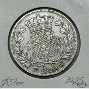 5 FRANCS LOUIS XVIII - 1823W - Pièce de Monnaie en Argent... 2