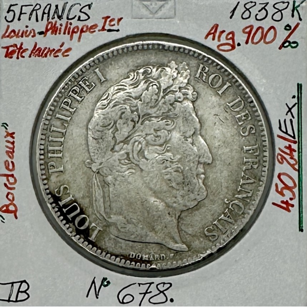 5 FRANCS LOUIS-PHILIPPE Ier - 1838 K...