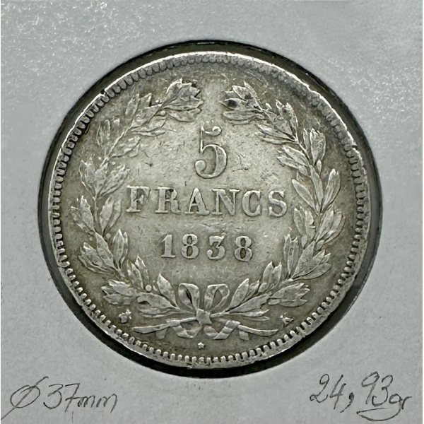 5 FRANCS LOUIS-PHILIPPE Ier - 1838 K...
