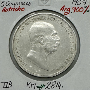 AUTRICHE - 5 COURONNES 1909 - Pièce de Monnaie en Argent...