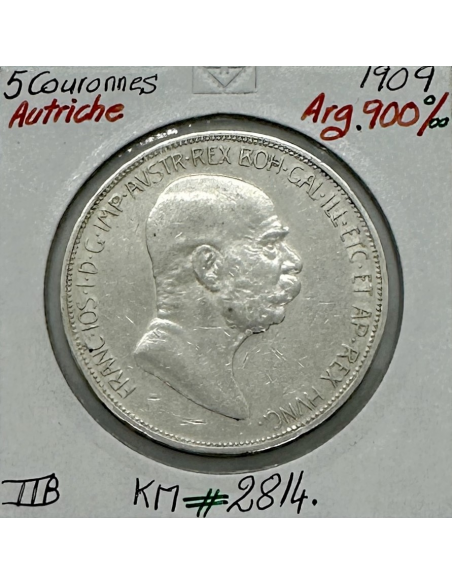 AUTRICHE - 5 COURONNES 1909 - Pièce de Monnaie en Argent // Qualité : TTB