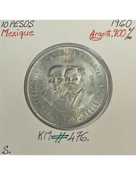 MEXIQUE - 10 PESOS 1960 - Pièce de Monnaie en Argent // Qualité : SUP