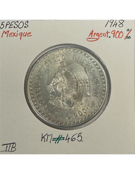 MEXIQUE - 5 PESOS 1948 - Pièce de Monnaie en Argent // Qualité : TTB