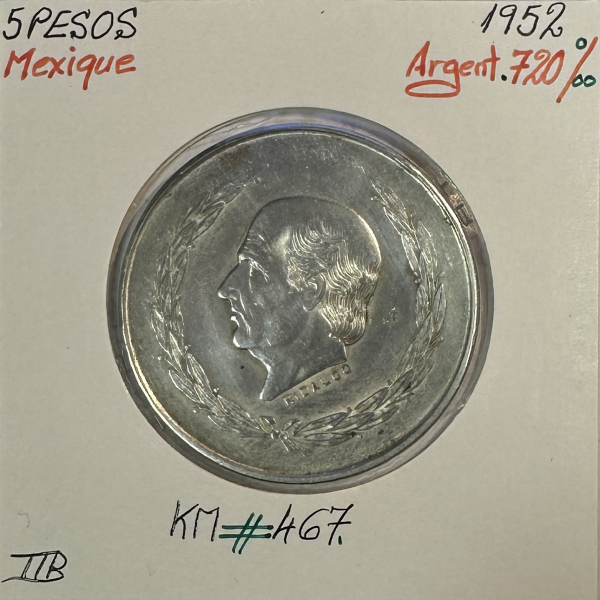 MEXIQUE - 5 PESOS 1952 - Pièce de...