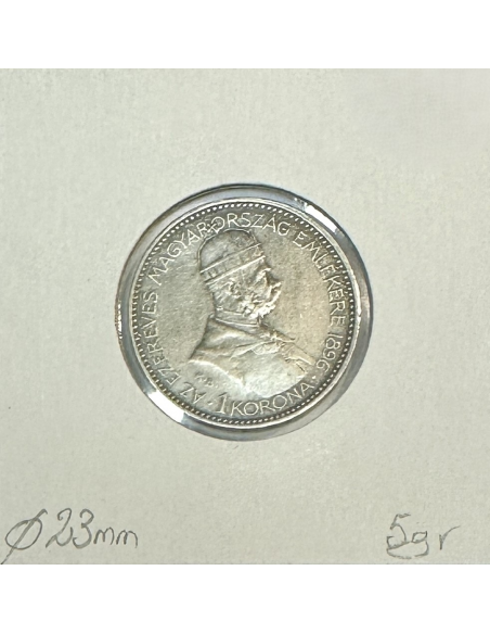 HONGRIE - 1 KORONA 1896 - Pièce de Monnaie en Argent // Qualité : TTB