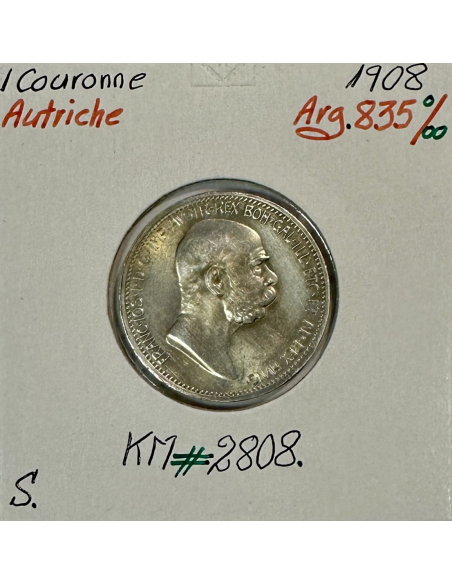 AUTRICHE - 1 COURONNE 1908 - Pièce de Monnaie en Argent // Qualité : SUP