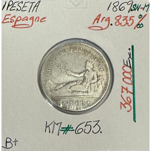 ESPAGNE - 1 PESETAS 1869 SN-M - Pièce de Monnaie en...