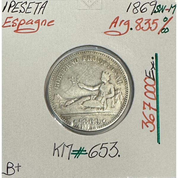 ESPAGNE - 1 PESETAS 1869 SN-M - Pièce...