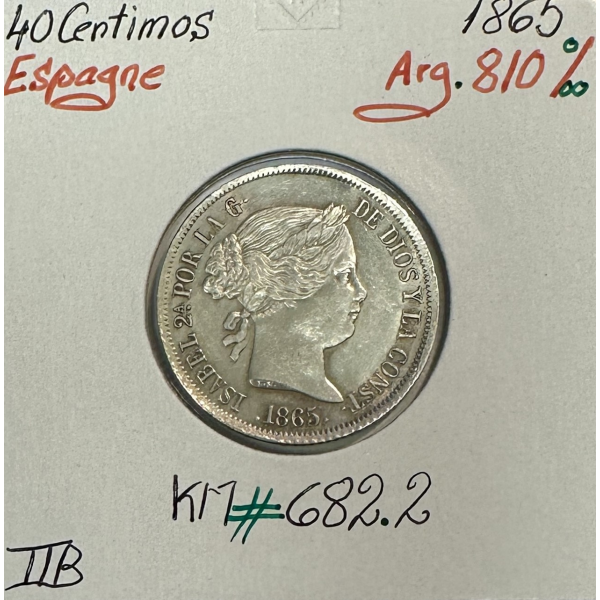 ESPAGNE - 40 CENTIMOS 1865 - Pièce de...