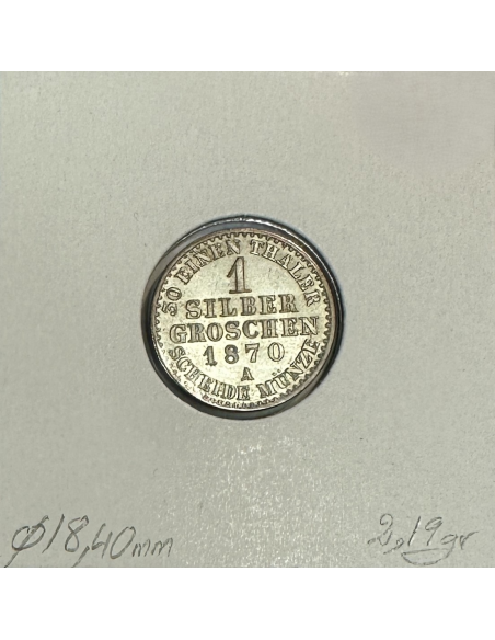 ALLEMAGNE PRUSSE - 1 GROSCHEN - 1870 A - Pièce de Monnaie en Argent // SUP