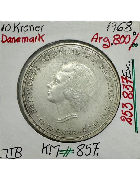 DANEMARK - 10 KRONER 1968 - Pièce de Monnaie en Argent // TTB