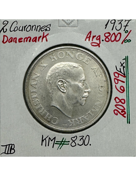 DANEMARK - 2 COURONNES 1937 - Pièce de Monnaie en Argent // TTB