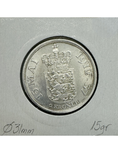 DANEMARK - 2 COURONNES 1937 - Pièce de Monnaie en Argent // TTB