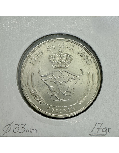 DANEMARK - 5 KRONER 1960 - Pièce de Monnaie en Argent // SUP