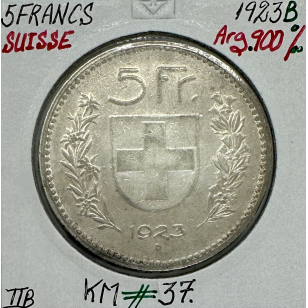 SUISSE - 5 FRANCS 1923 B - Pièce de Monnaie en Argent //...
