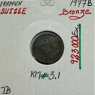 SUISSE - 1 RAPPEN 1877 B - Pièce de Monnaie en Bronze //...